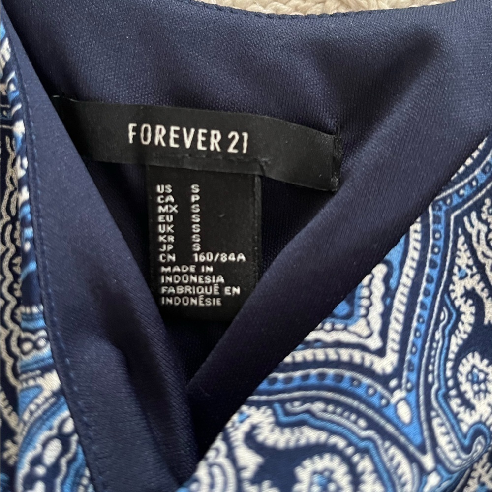 Forever 21 Mixed Blue Pattern Mini Dress with spaghetti straps Women’s size S - Picture 7 of 11